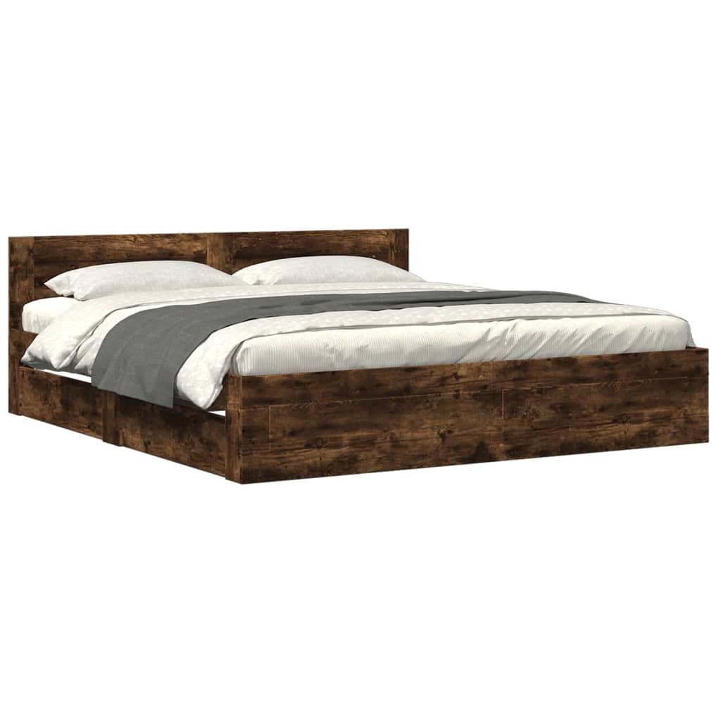 vidaXL Bettgestell mit Kopfteil Räuchereiche 200x200 cm Holzwerkstoff