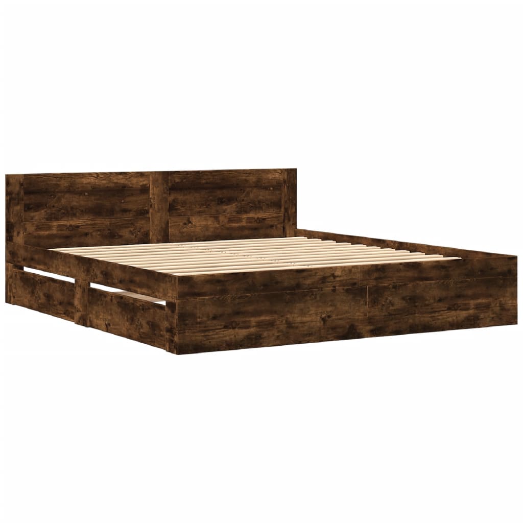 vidaXL Bettgestell mit Kopfteil Räuchereiche 200x200 cm Holzwerkstoff