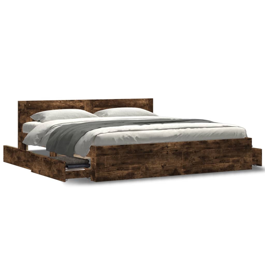 vidaXL Bettgestell mit Kopfteil Räuchereiche 200x200 cm Holzwerkstoff