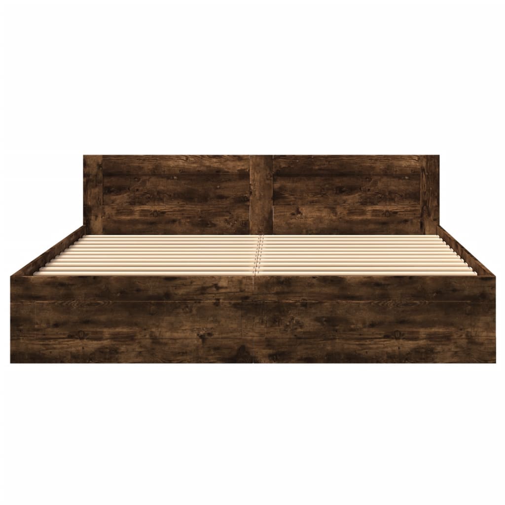 vidaXL Bettgestell mit Kopfteil Räuchereiche 200x200 cm Holzwerkstoff