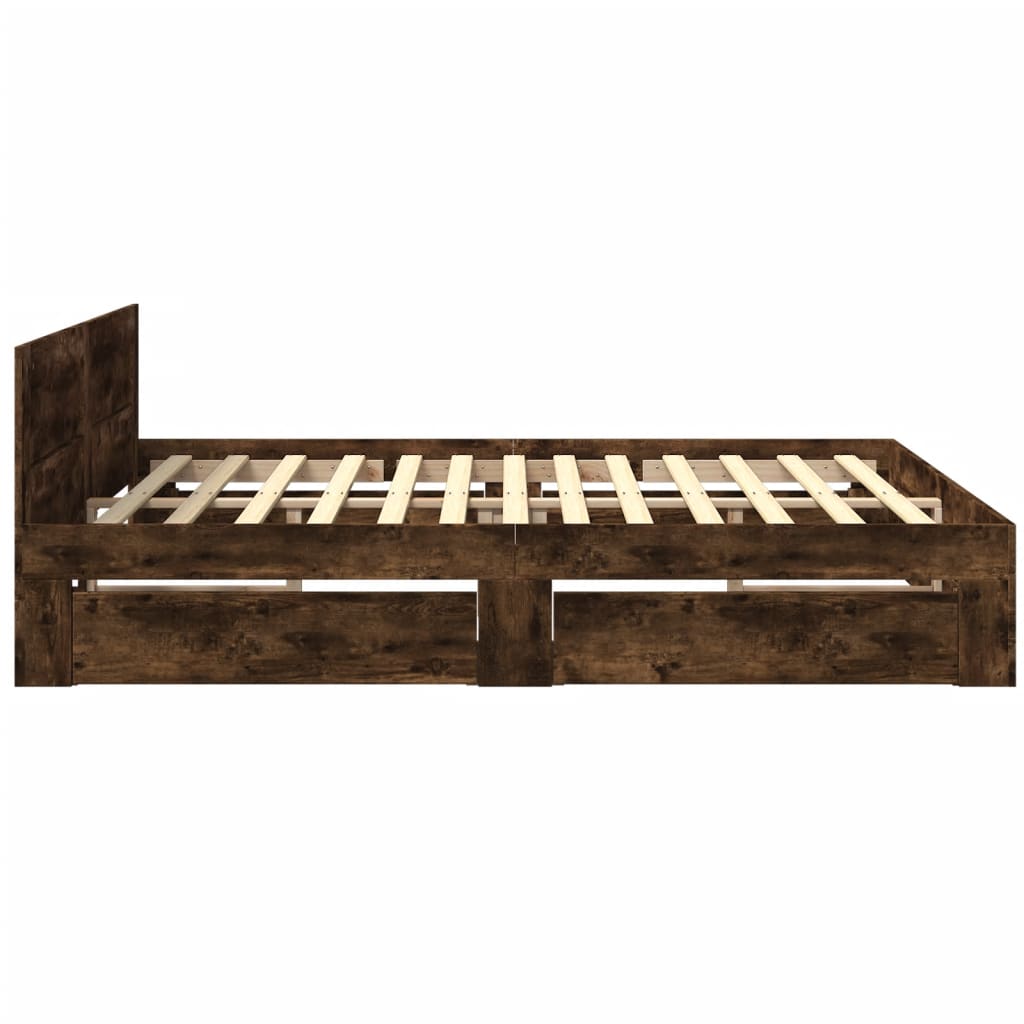 vidaXL Bettgestell mit Kopfteil Räuchereiche 200x200 cm Holzwerkstoff