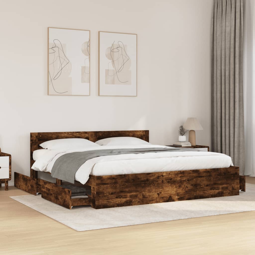 vidaXL Bettgestell mit Kopfteil Räuchereiche 200x200 cm Holzwerkstoff