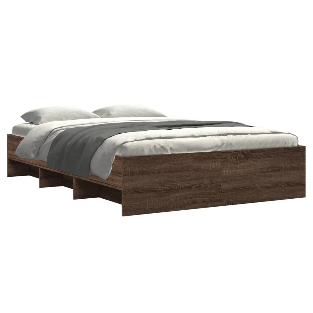vidaXL Bettgestell Braun Eichen-Optik 135x190 cm Holzwerkstoff