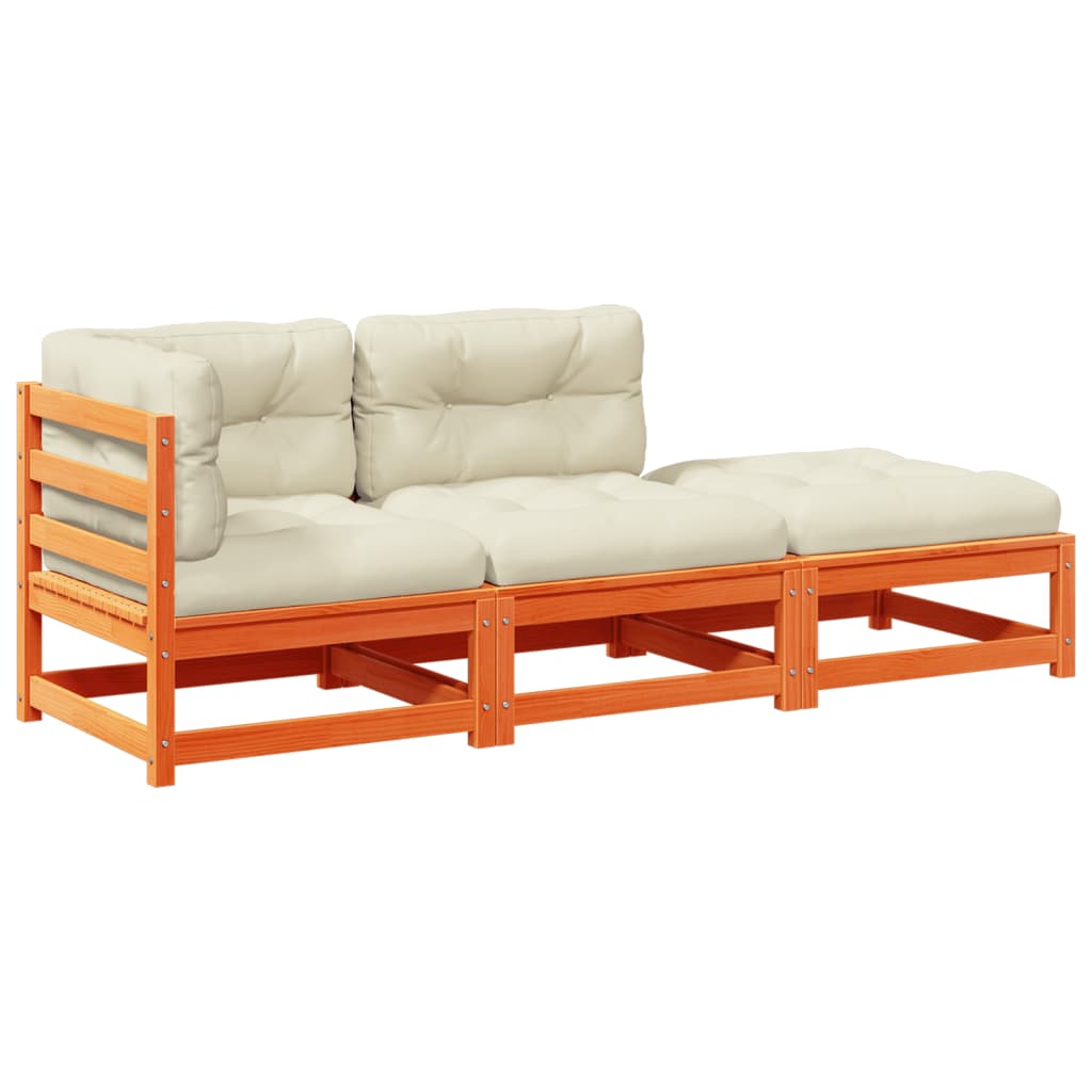 vidaXL 3-tlg. Garten-Sofagarnitur mit Kissen Wachsbraun Kiefernholz