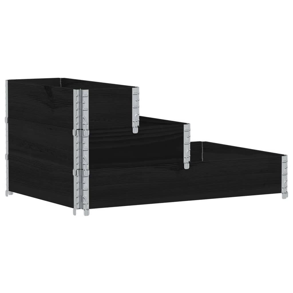vidaXL Paletten-Aufsatzrahmen 3-fach Schwarz 120x80 cm Massivholz
