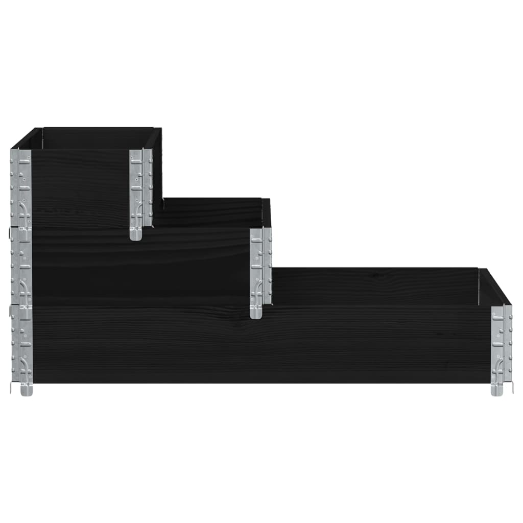 vidaXL Paletten-Aufsatzrahmen 3-fach Schwarz 120x80 cm Massivholz
