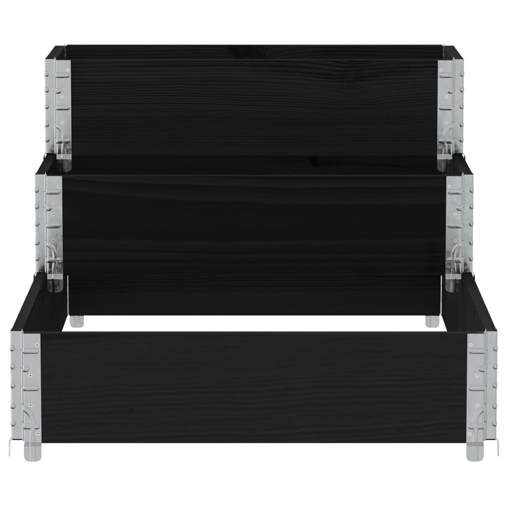 vidaXL Paletten-Aufsatzrahmen 3-fach Schwarz 120x80 cm Massivholz