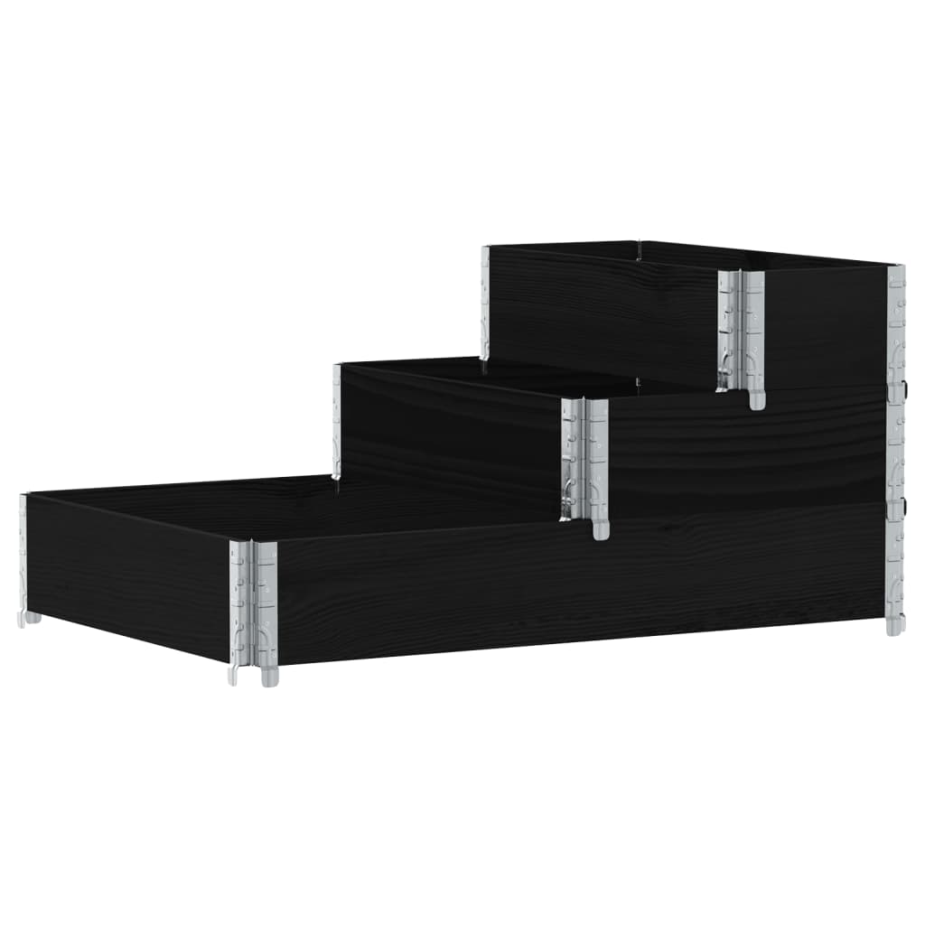 vidaXL Paletten-Aufsatzrahmen 3-fach Schwarz 120x80 cm Massivholz