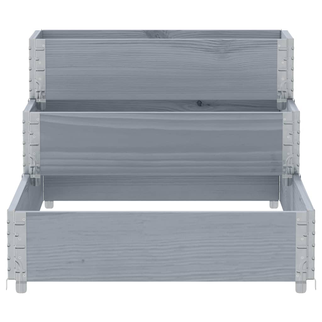 vidaXL Paletten-Aufsatzrahmen 3-fach Grau 120x80 cm Massivholz Kiefer