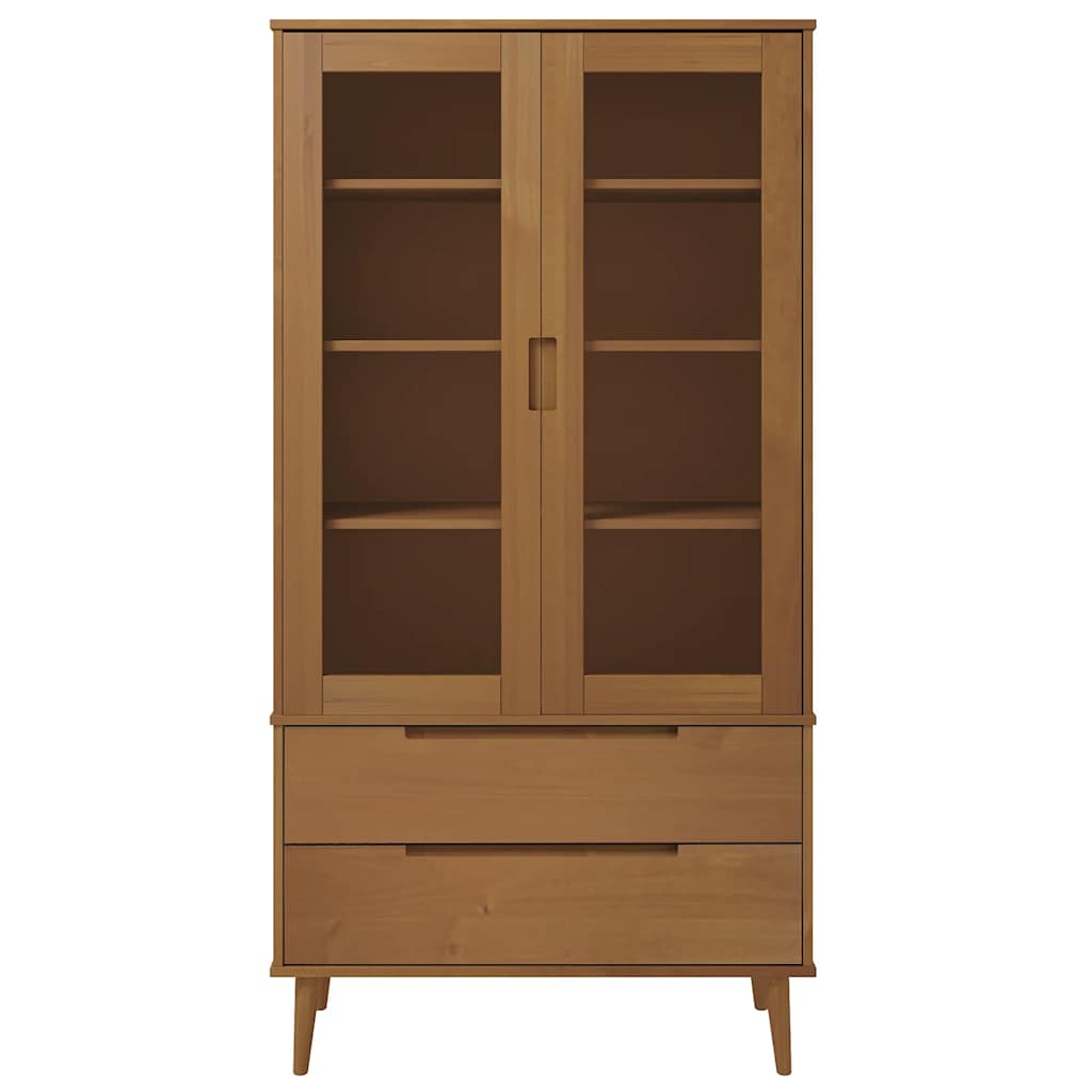 vidaXL Vitrinenschrank MOLDE Braun 90x35x175 cm Massivholz Kiefer