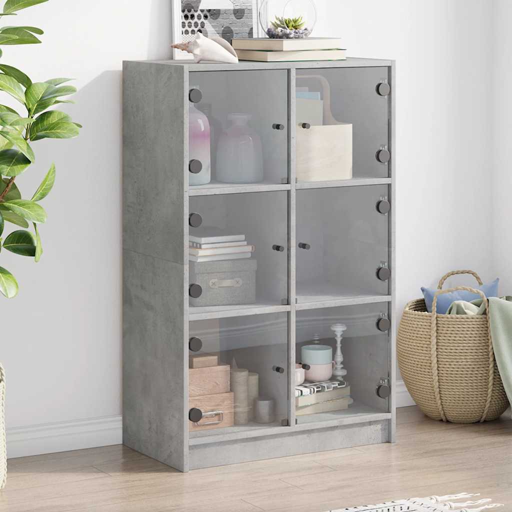 vidaXL Highboard mit Türen Betongrau 68x37x109 cm Holzwerkstoff
