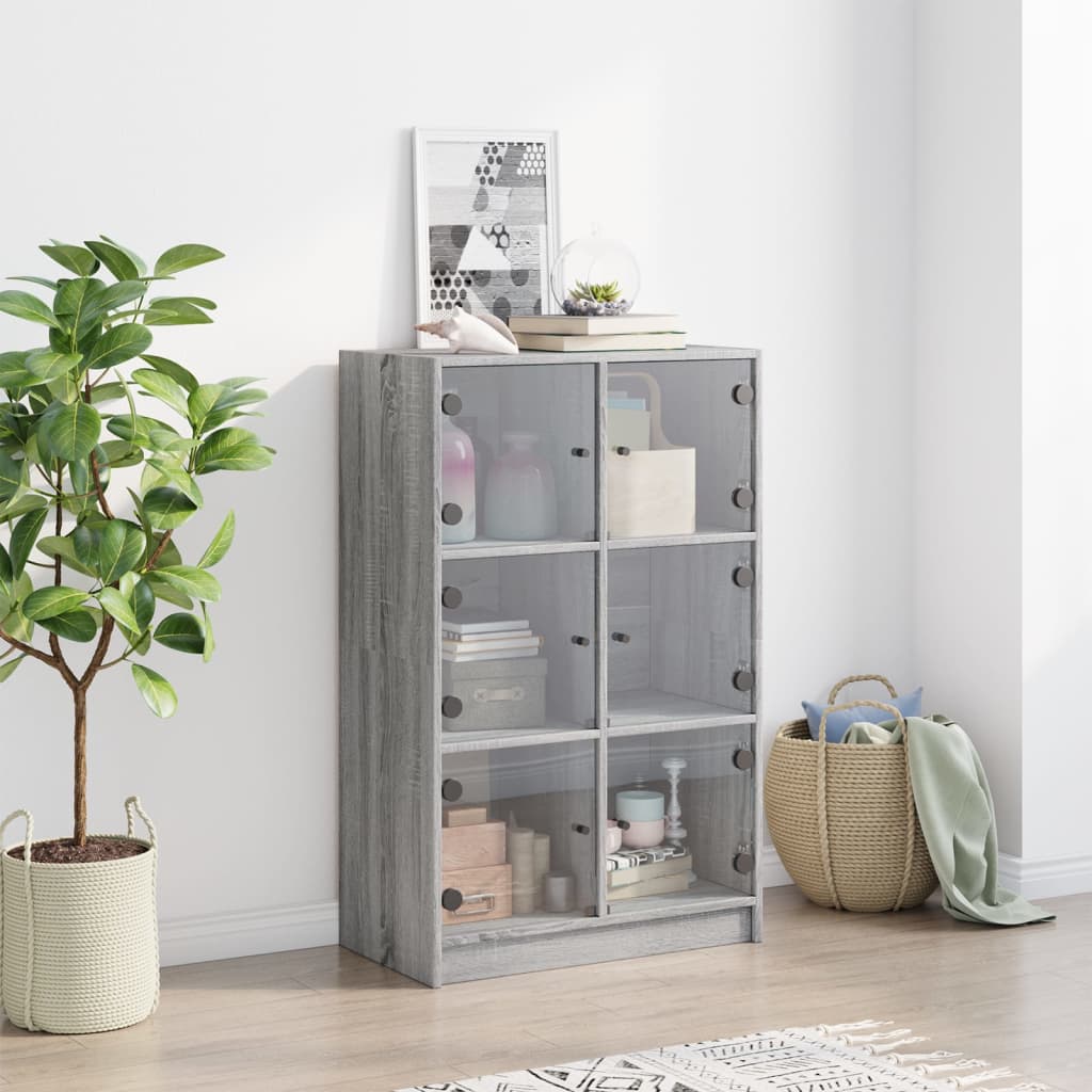 vidaXL Highboard mit Türen Grau Sonoma 68x37x109 cm Holzwerkstoff