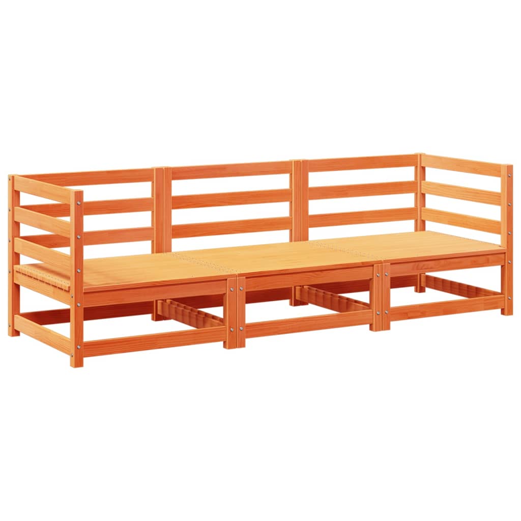 vidaXL 3-tlg. Garten-Sofagarnitur Wachsbraun Massivholz Kiefer