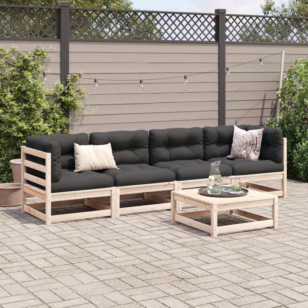 vidaXL 5-tlg. Garten-Sofagarnitur mit Kissen Massivholz Kiefer
