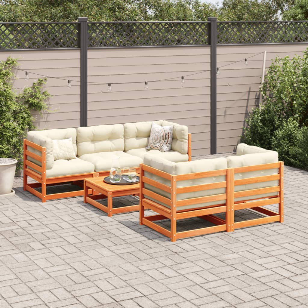 vidaXL 6-tlg. Garten-Sofagarnitur Wachsbraun Massivholz Kiefer