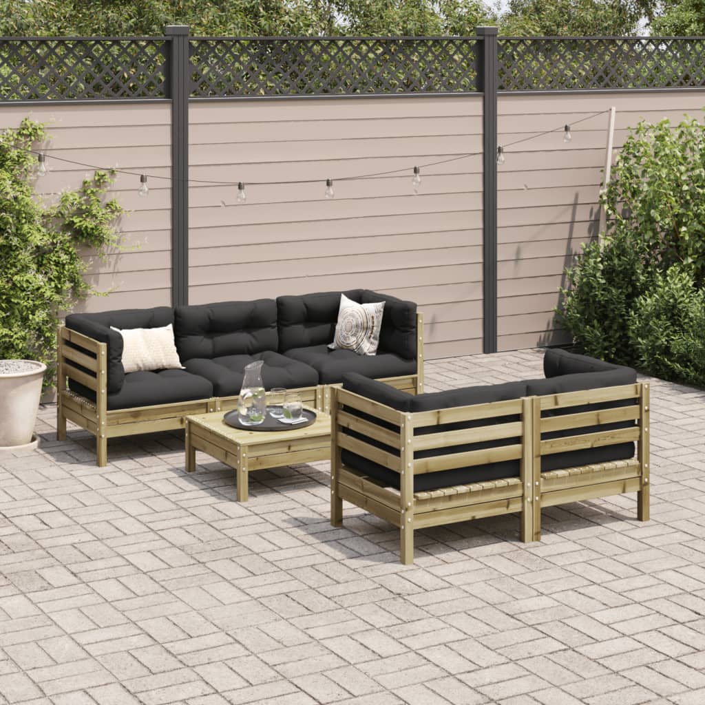 vidaXL 6-tlg. Garten-Sofagarnitur mit Kissen Kiefernholz Imprägniert