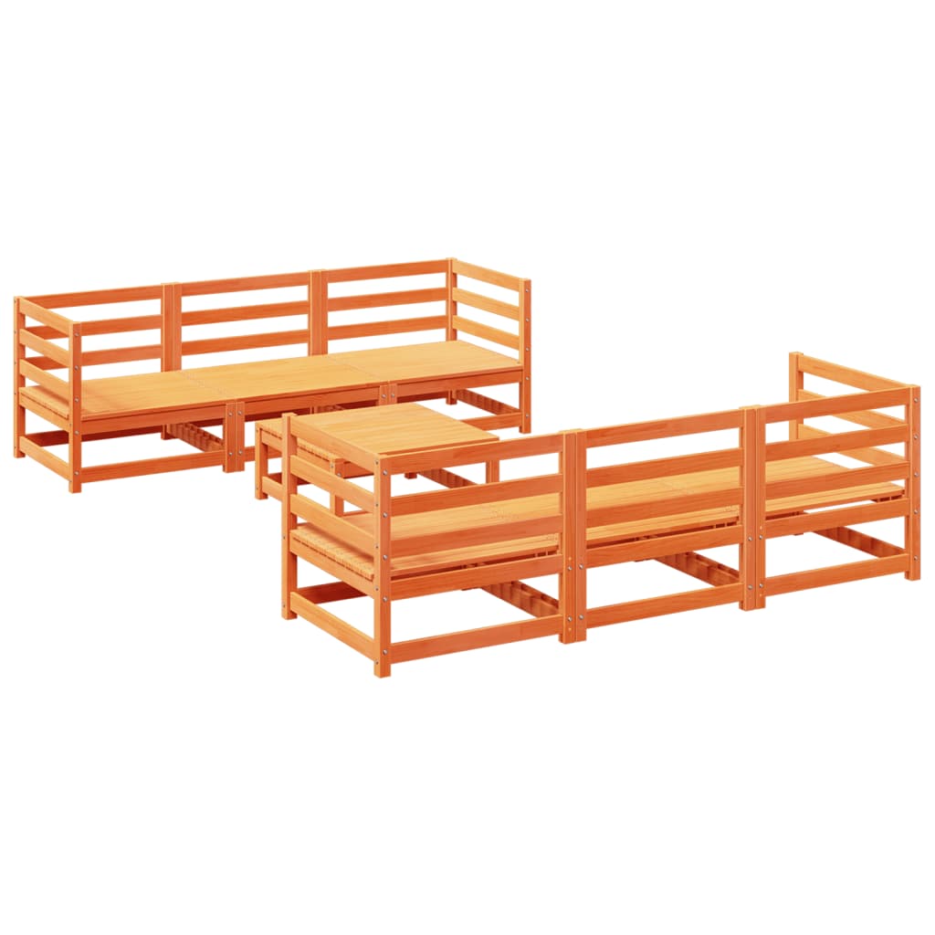vidaXL 7-tlg. Garten-Sofagarnitur Wachsbraun Massivholz Kiefer