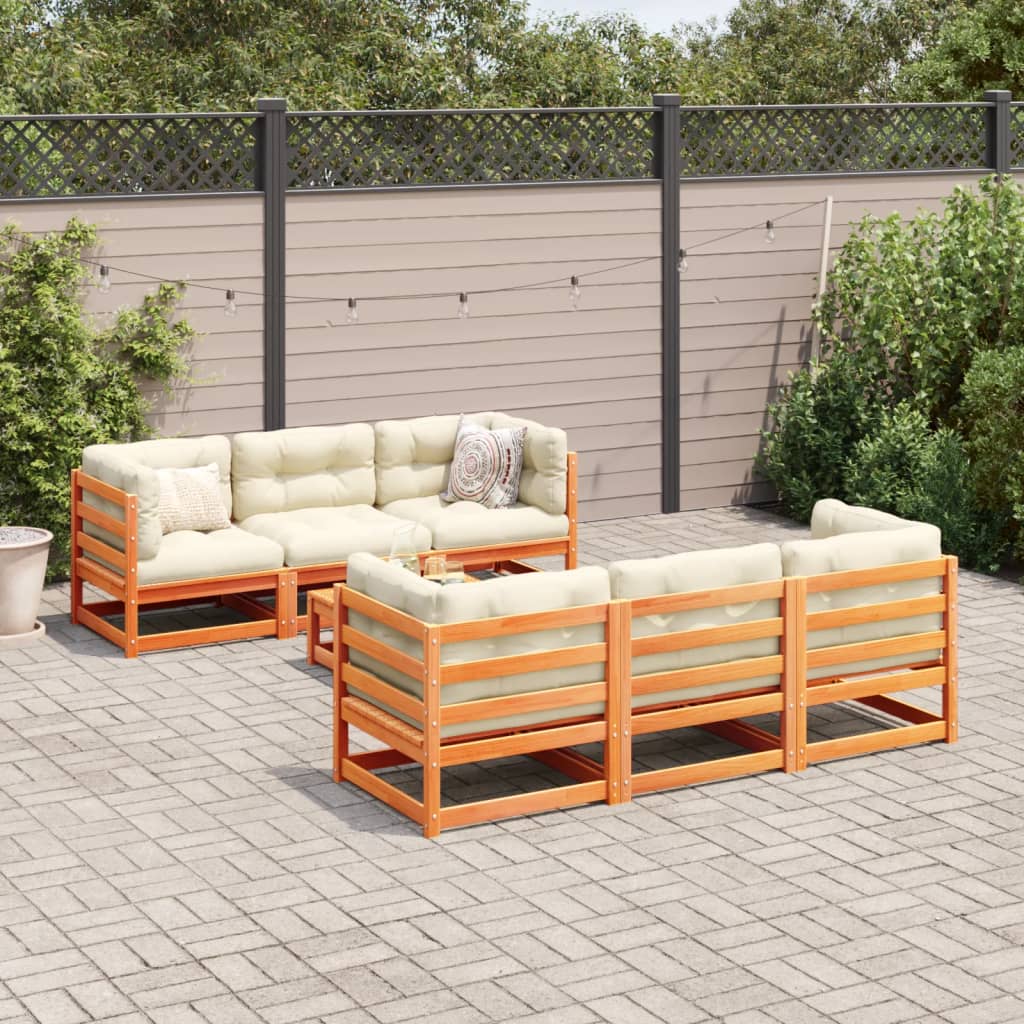 vidaXL 7-tlg. Garten-Sofagarnitur Wachsbraun Massivholz Kiefer