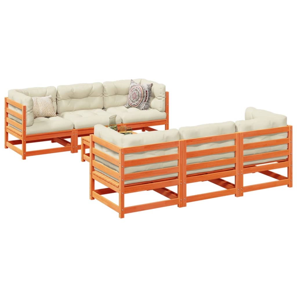 vidaXL 7-tlg. Garten-Sofagarnitur Wachsbraun Massivholz Kiefer