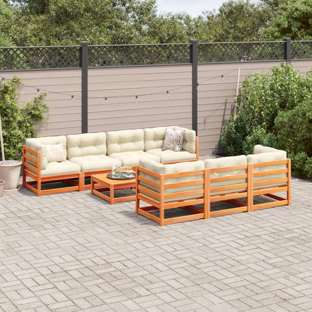 vidaXL 8-tlg. Garten-Sofagarnitur Wachsbraun Massivholz Kiefer