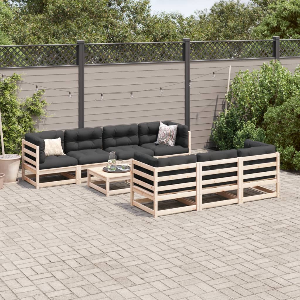 vidaXL 8-tlg. Garten-Sofagarnitur mit Kissen Massivholz Kiefer