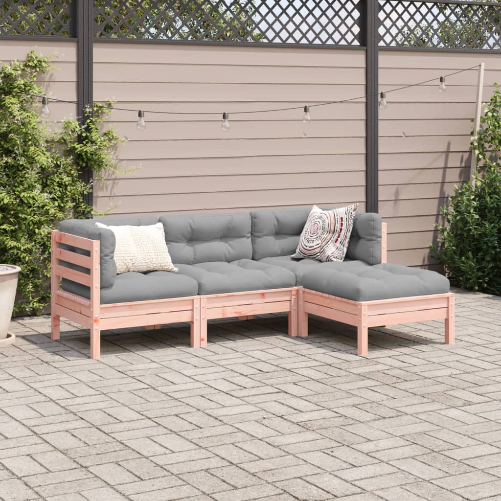 vidaXL 4-tlg. Garten-Sofagarnitur mit Kissen Massivholz Douglasie