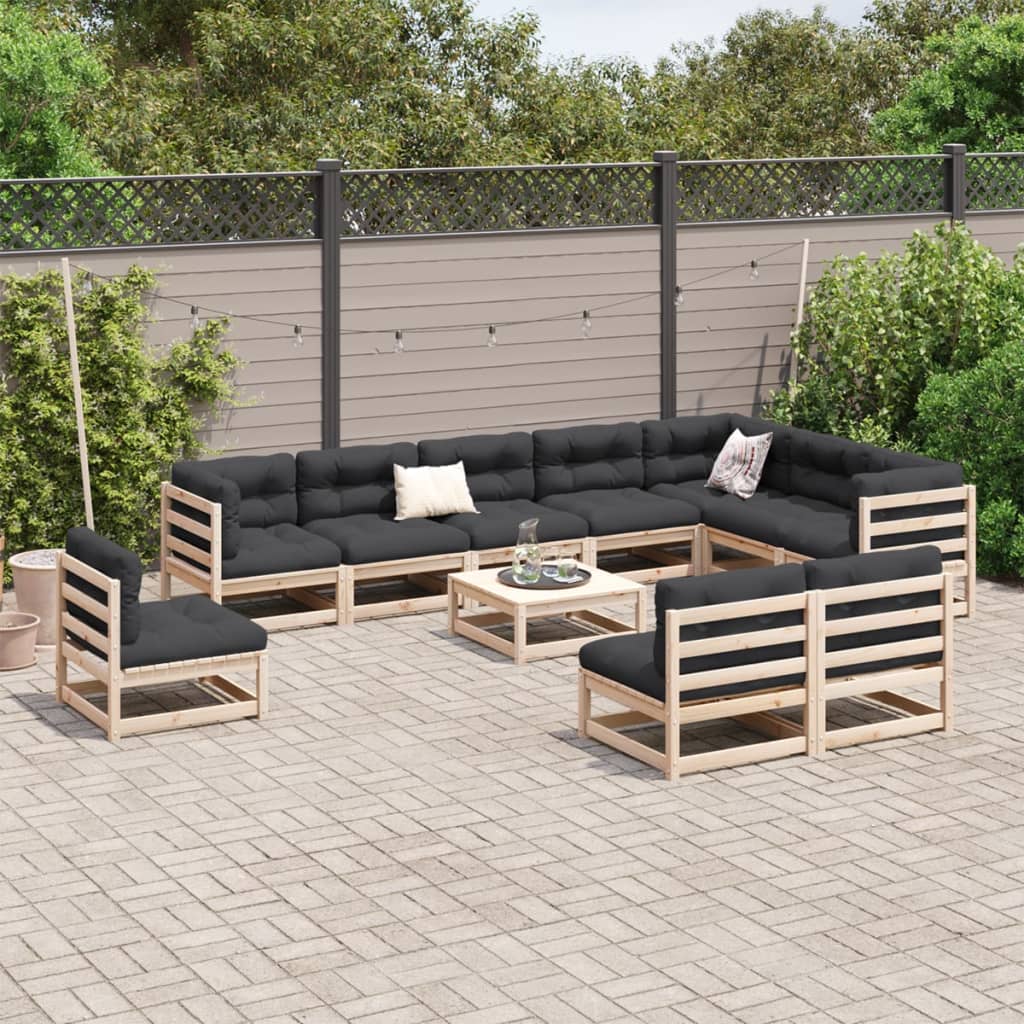 vidaXL 11-tlg. Garten-Sofagarnitur Massivholz Kiefer