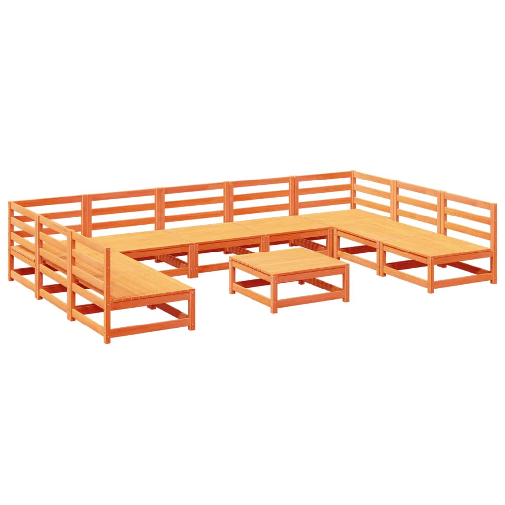 vidaXL 10-tlg. Garten-Sofagarnitur Wachsbraun Massivholz Kiefer