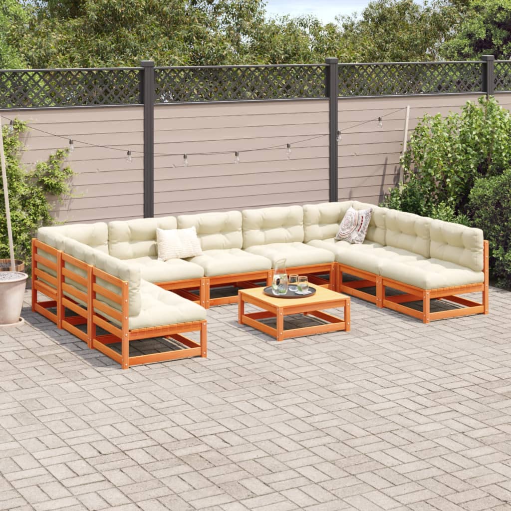 vidaXL 10-tlg. Garten-Sofagarnitur Wachsbraun Massivholz Kiefer