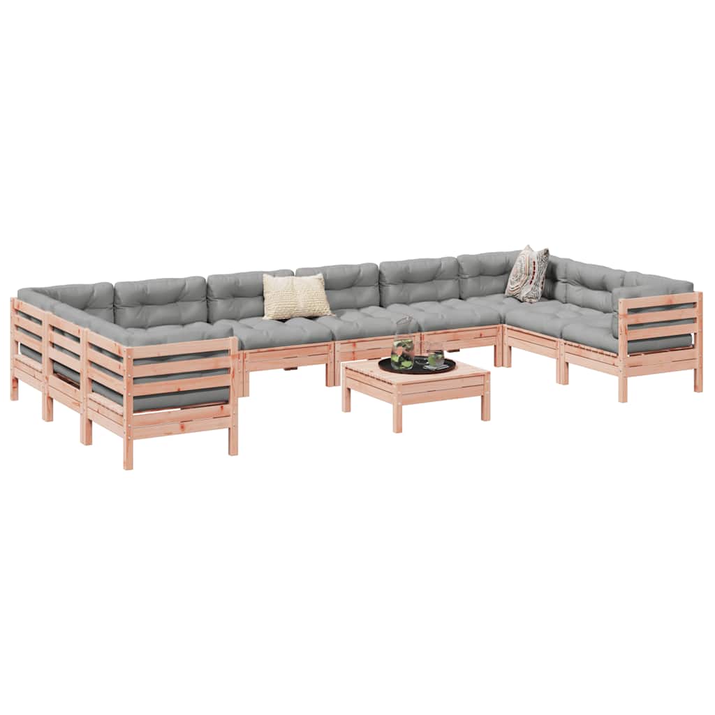 vidaXL 11-tlg. Garten-Sofagarnitur mit Kissen Massivholz Douglasie