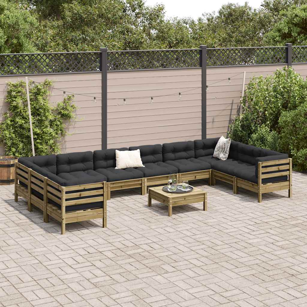 vidaXL 11-tlg. Garten-Sofagarnitur mit Kissen Kiefernholz Imprägniert
