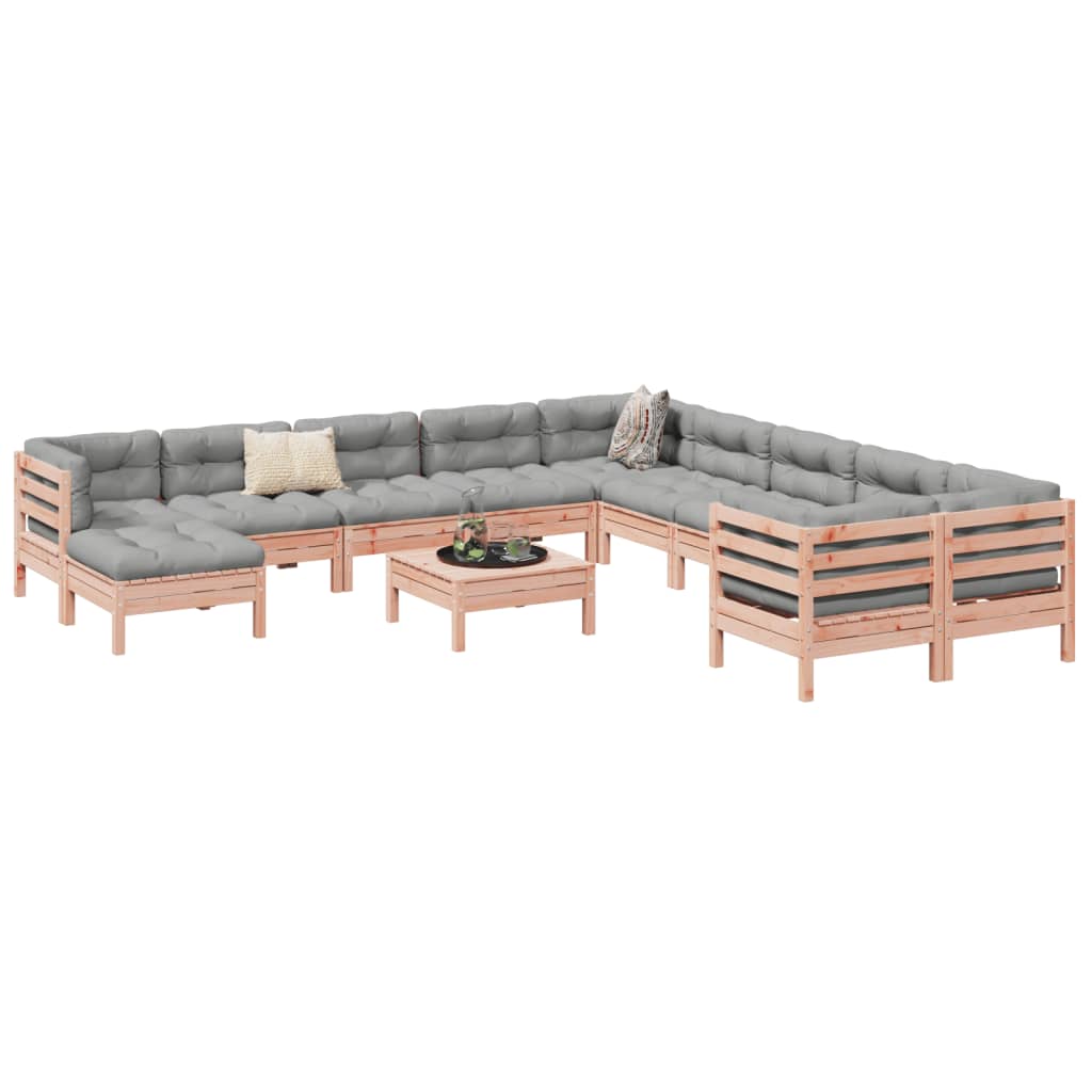 vidaXL 12-tlg. Garten-Sofagarnitur mit Kissen Massivholz Douglasie