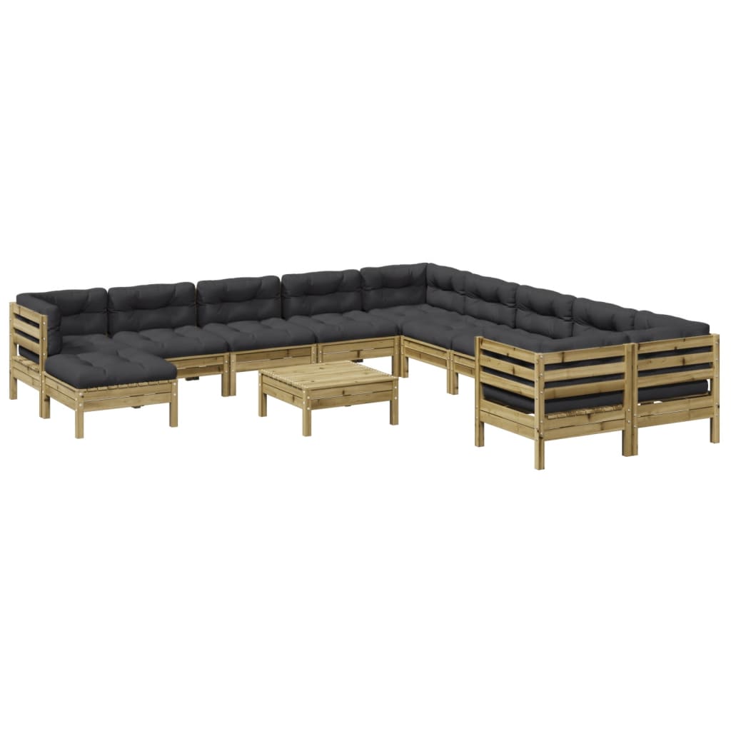 vidaXL 12-tlg. Garten-Sofagarnitur mit Kissen Kiefernholz Imprägniert