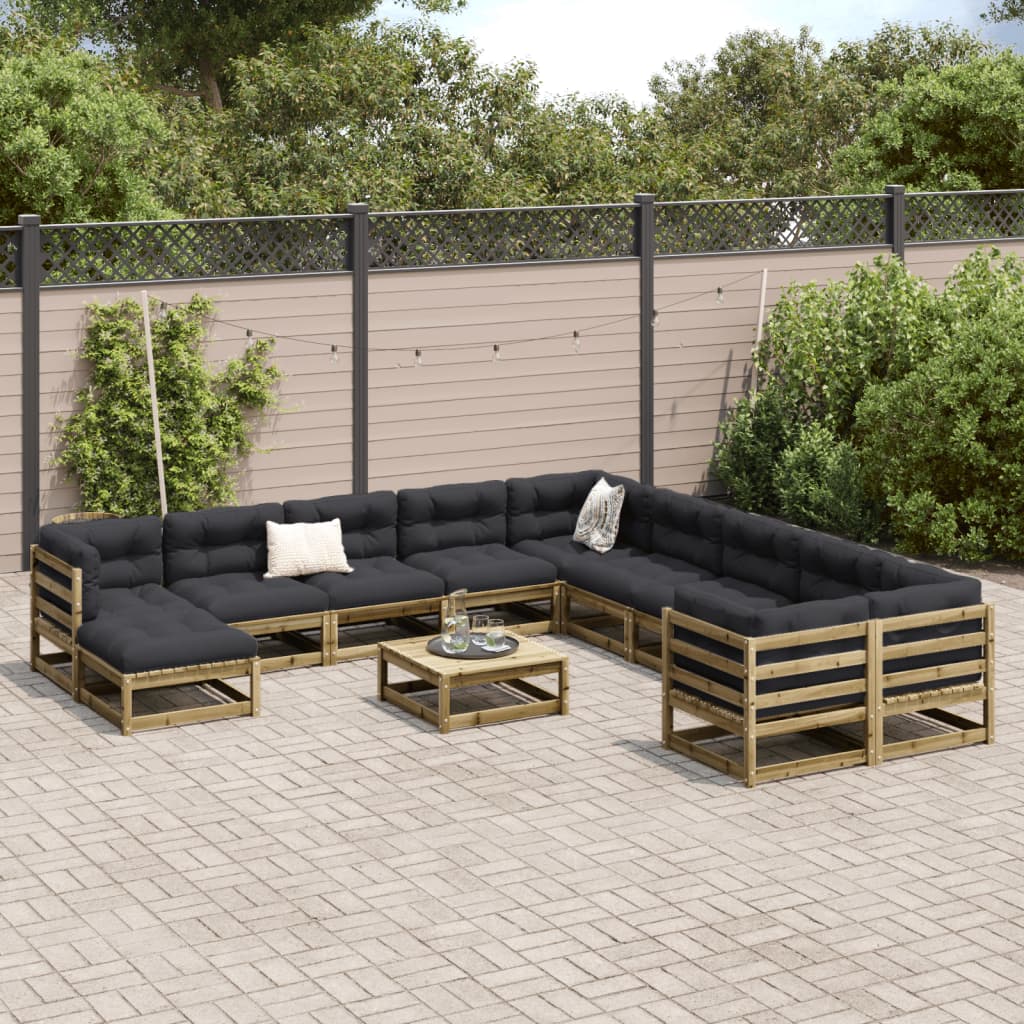 vidaXL 12-tlg. Garten-Sofagarnitur mit Kissen Kiefernholz Imprägniert