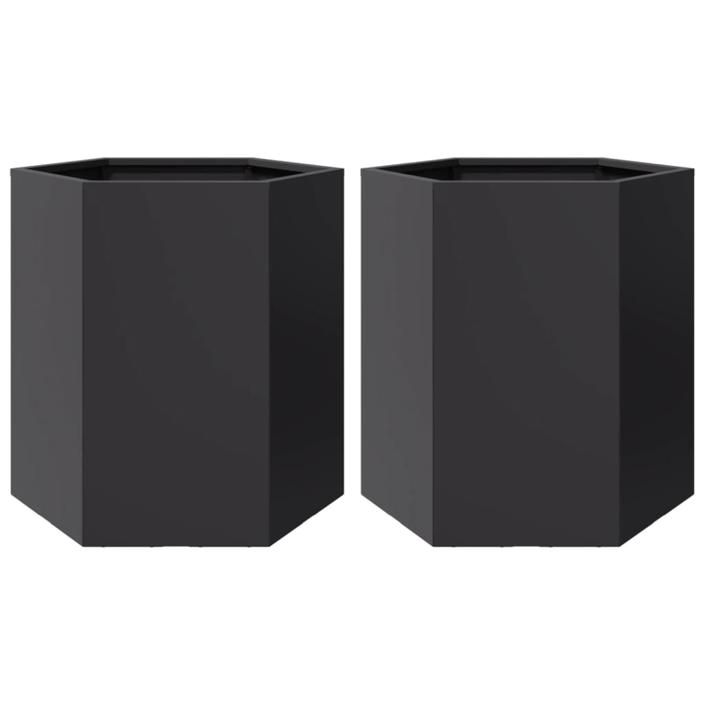 vidaXL Garten-Pflanzgefäße 2 Stück Schwarz Sechseckig 46x40x45 Stahl