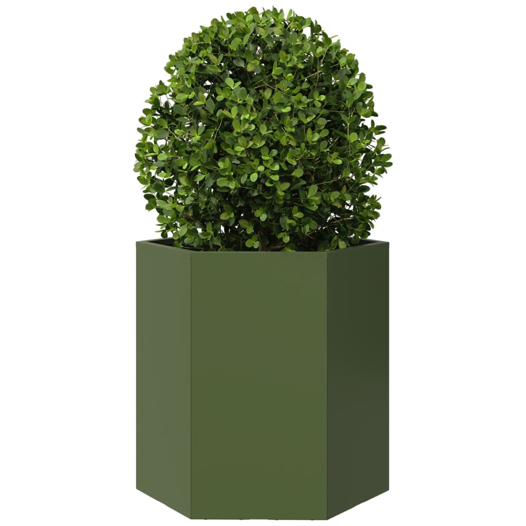 vidaXL Garten-Pflanzgefäße 2 Stk.Olivgrün Sechseckig 46x40x45 cm Stahl