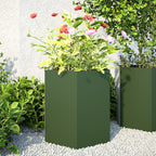 vidaXL Garten-Pflanzgefäße 2 Stk.Olivgrün Sechseckig 46x40x45 cm Stahl
