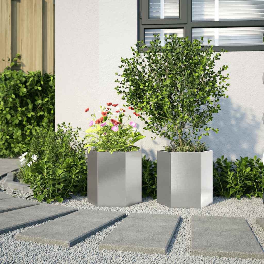vidaXL Garten-Pflanzgefäße 2 Stk.Sechseckig 46x40x45 cm Edelstahl