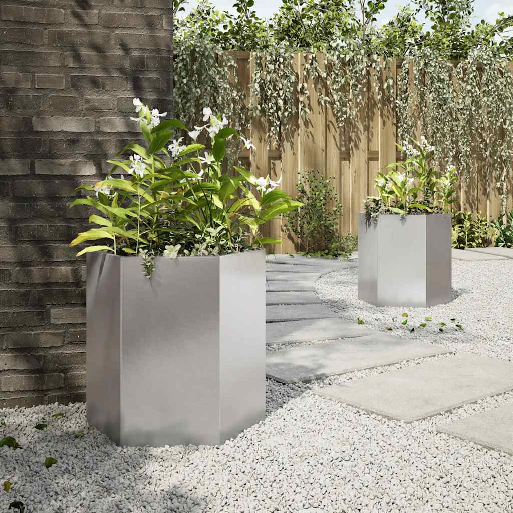 vidaXL Garten-Pflanzgefäße 2 Stk.Sechseckig 46x40x45 cm Edelstahl