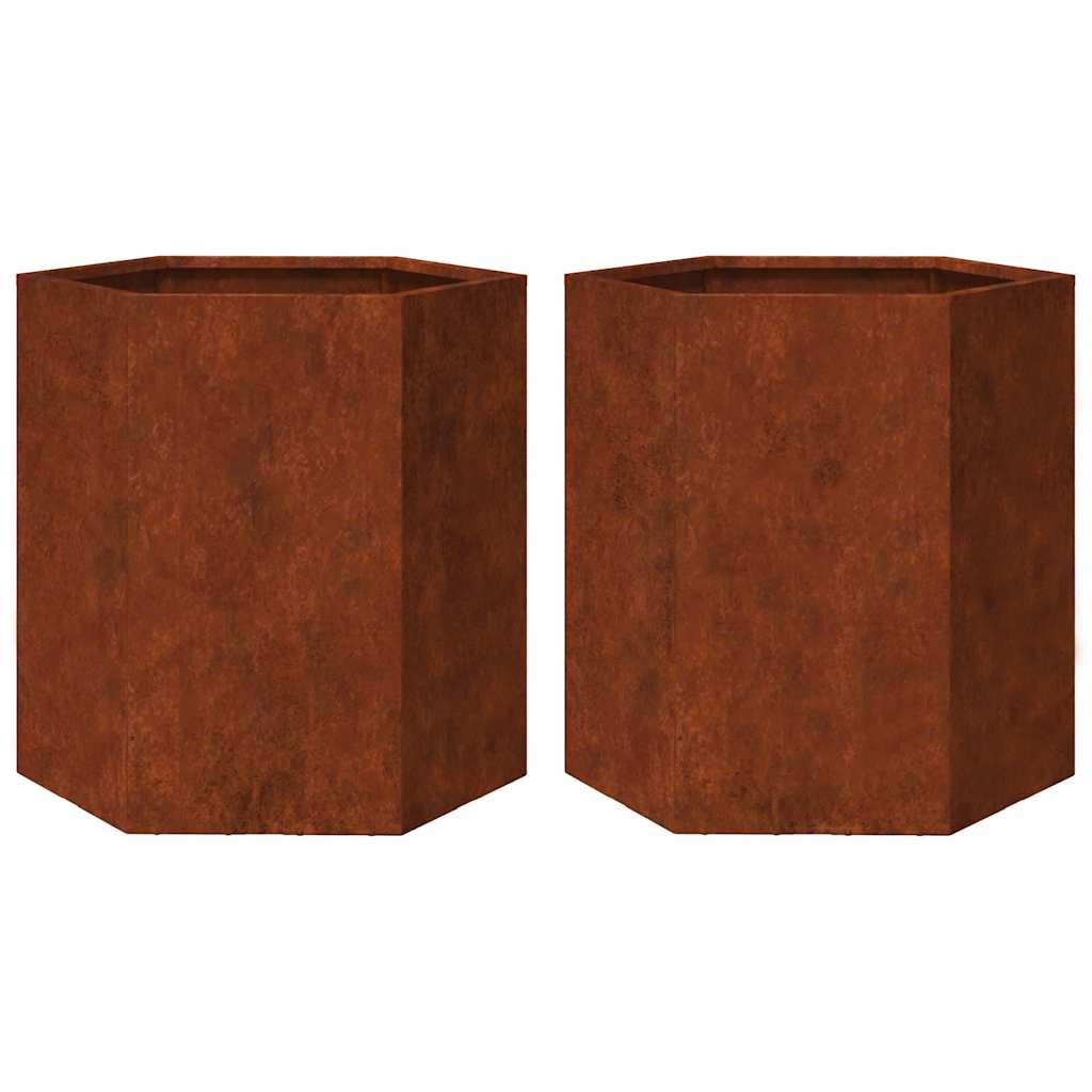 vidaXL Pflanzkübel 2 Stk. Sechseckig 46x40x45 cm Wetterfester Stahl
