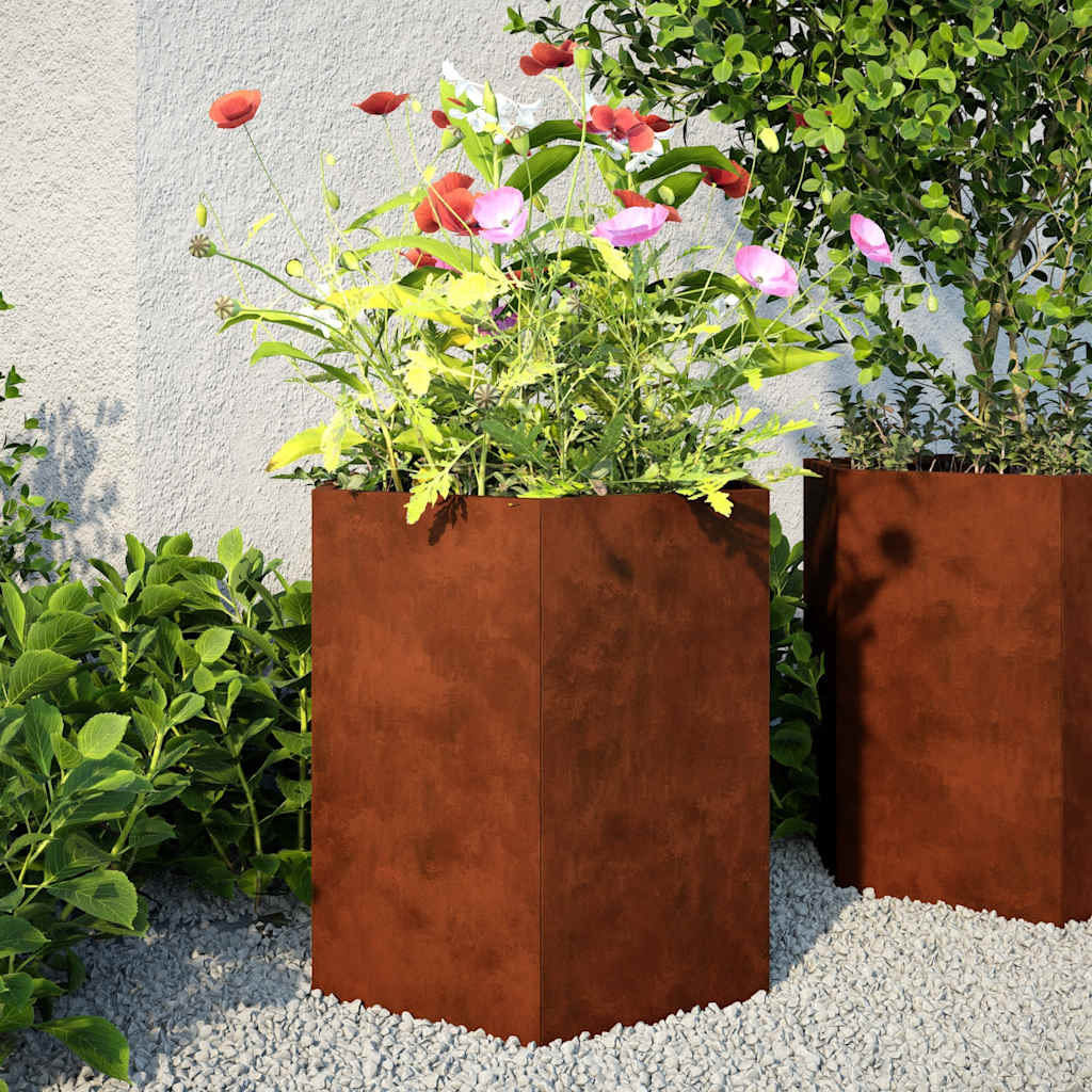 vidaXL Pflanzkübel 2 Stk. Sechseckig 46x40x45 cm Wetterfester Stahl