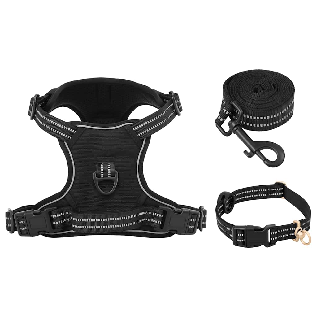 vidaXL Hundegeschirr mit Leine & Halsband Verstellbar Schwarz M