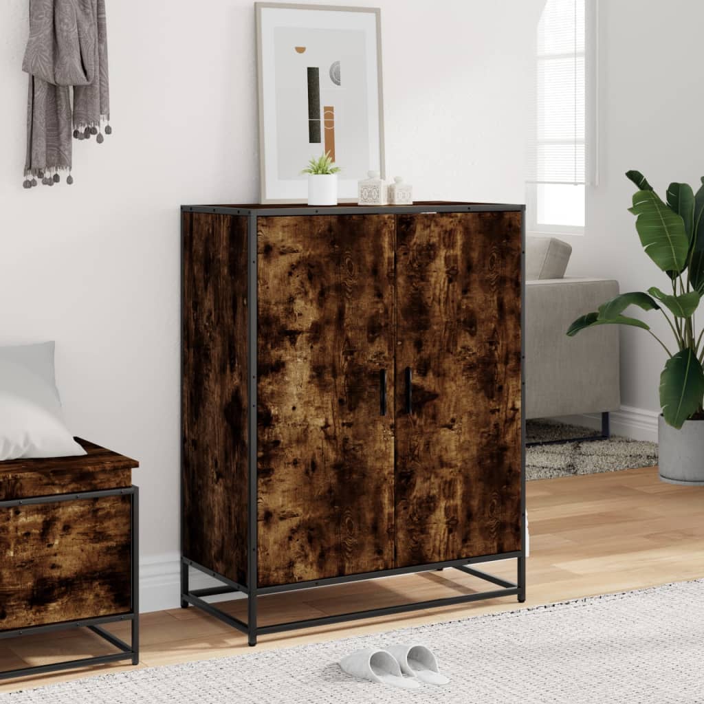 vidaXL Schuhschrank Räuchereiche 75x38x97,5 cm Holzwerkstoff Metall
