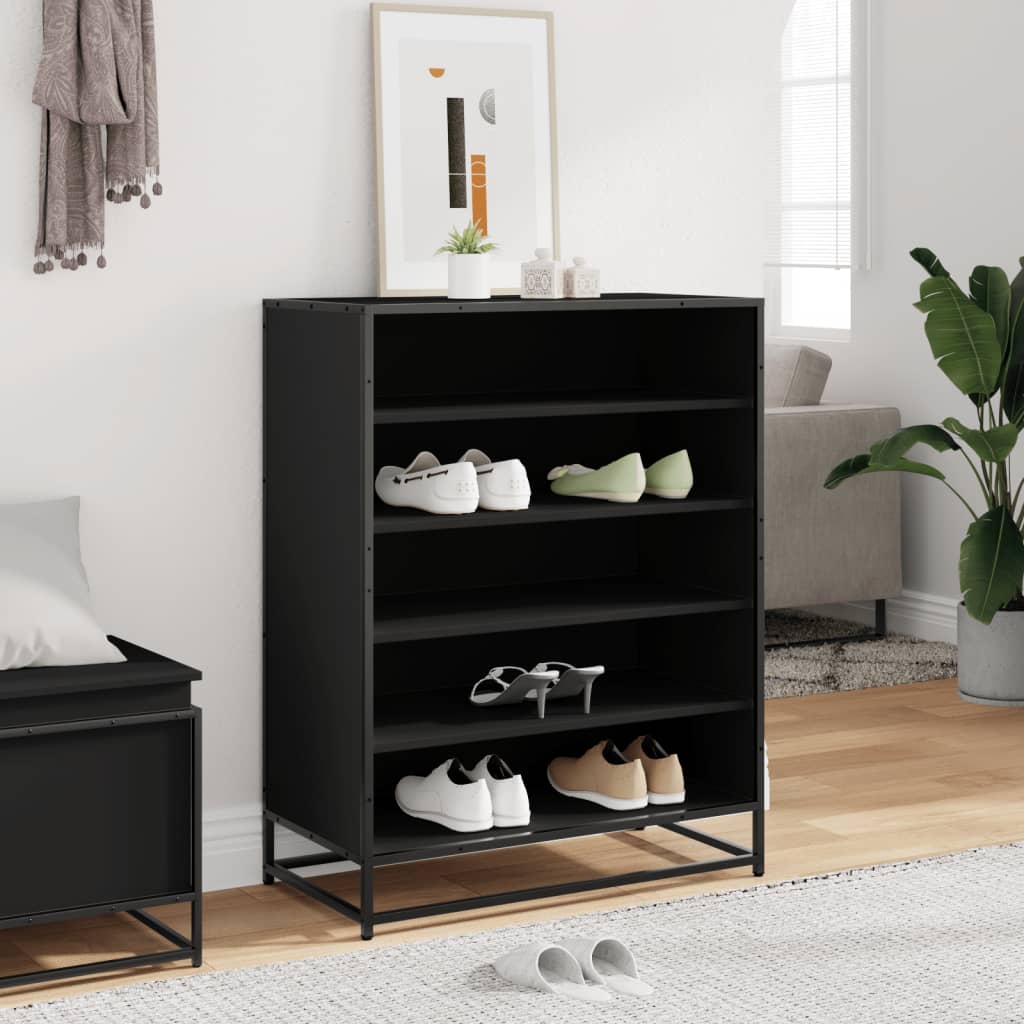 vidaXL Schuhschrank Schwarz 75x38x97,5 cm Holzwerkstoff Metall