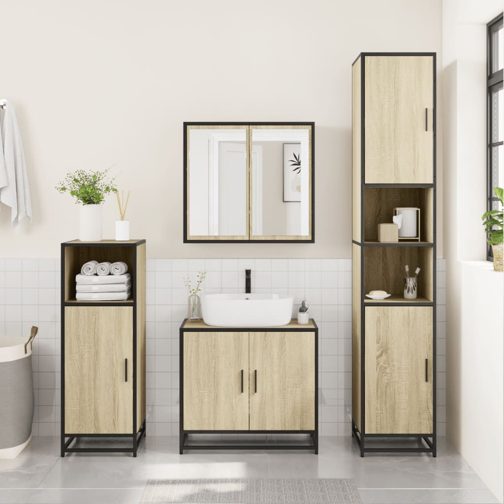 vidaXL Badschrank Eichen-Optik 35x37,5x188,5 cm Holzwerkstoff Metall