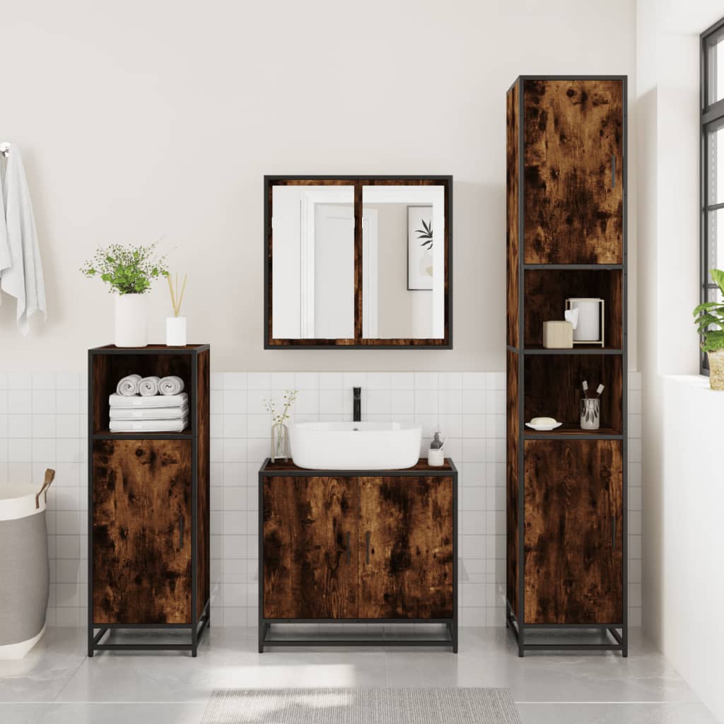 vidaXL Badschrank Räuchereiche 35x37,5x188,5 cm Holzwerkstoff Metall