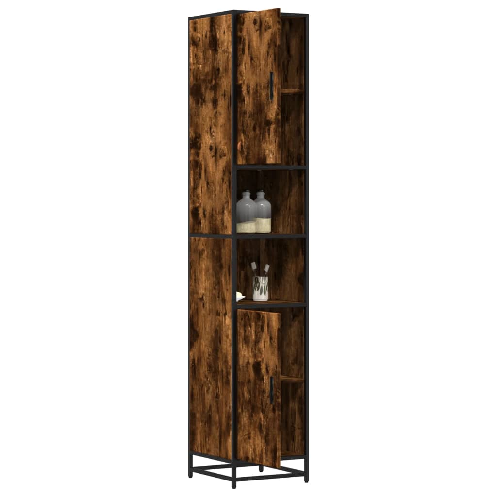 vidaXL Badschrank Räuchereiche 35x37,5x188,5 cm Holzwerkstoff Metall