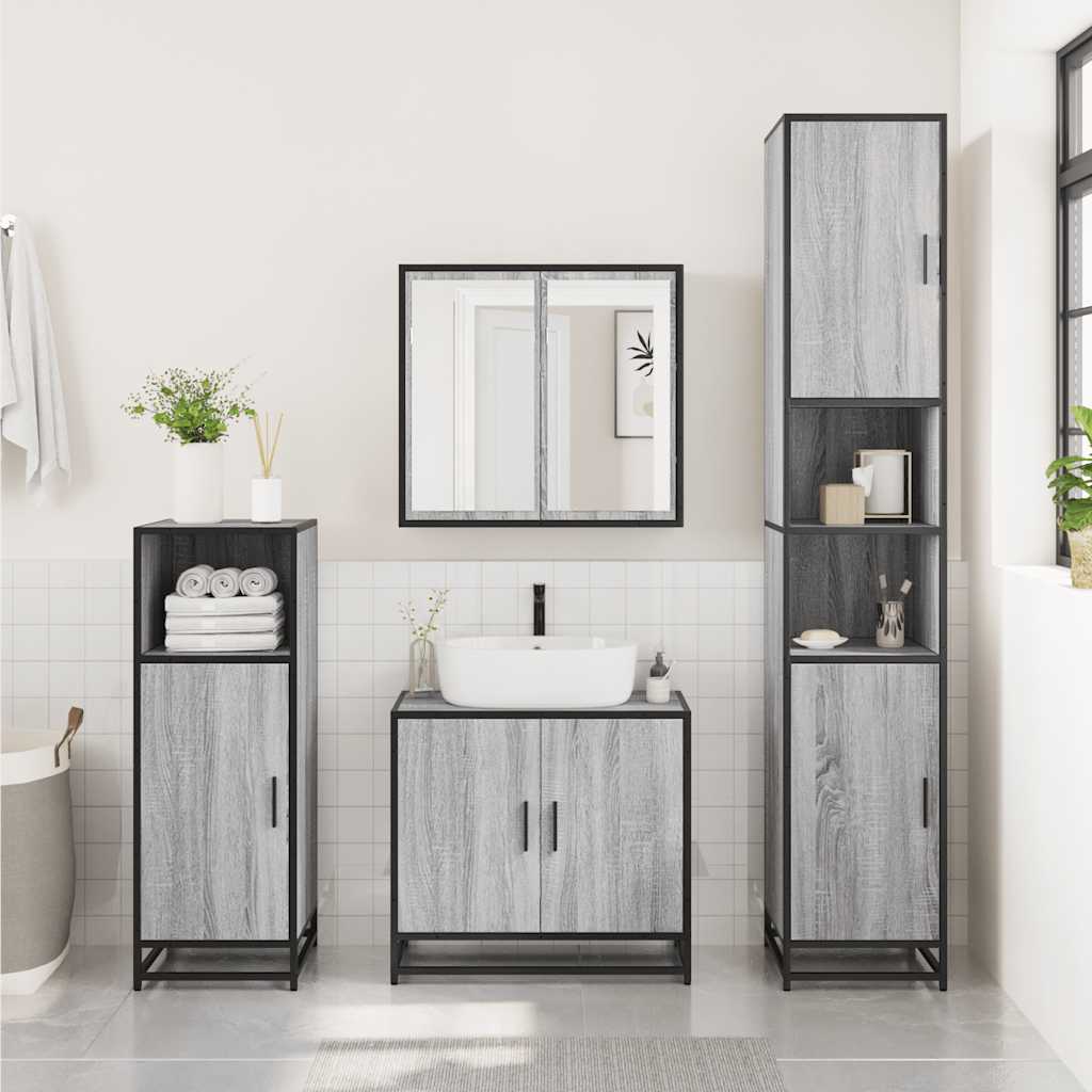 vidaXL 2-tlg. Badmöbel-Set Grau Sonoma Holzwerkstoff