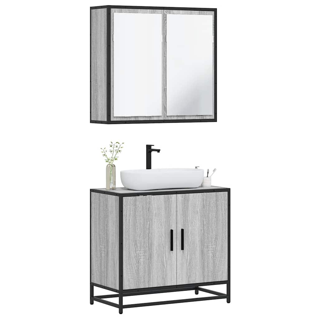 vidaXL 2-tlg. Badmöbel-Set Grau Sonoma Holzwerkstoff