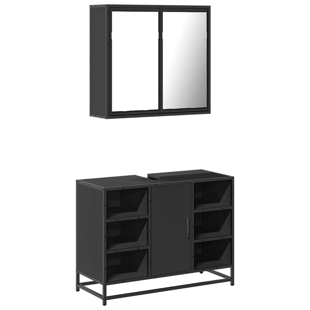 vidaXL 2-tlg. Badmöbel-Set Schwarz Holzwerkstoff
